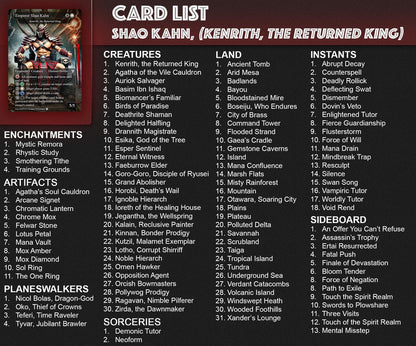 M.a.r.v.e.l vs M.o.r.t.a.l. K.o.m.b.a.t, D.u.e.l Decks, 2 EDH Decks, K.e.n.r.i.t.h. the R.e.t.u.r.n.e.d K.i.n.g. vs C.a.p.t.a.i.n A.m.e.r.i.c.a EDH Deck, 216 Total Proxy Cards