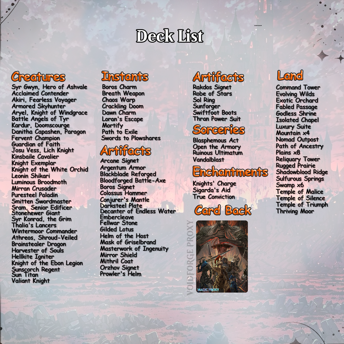 Dark Souls Proxy Deck 100 Cards + Tokens | Full Commander Deck EDH | VoidForge Proxy