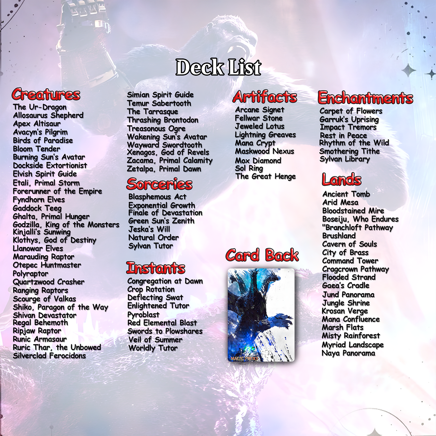Godzilla Commander cEDH Deck - Godzilla  Commander Magic Commander - Magic Proxy Deck with 170+ Unique Cards - Custom Cards MTG Proxy for Casual Play
