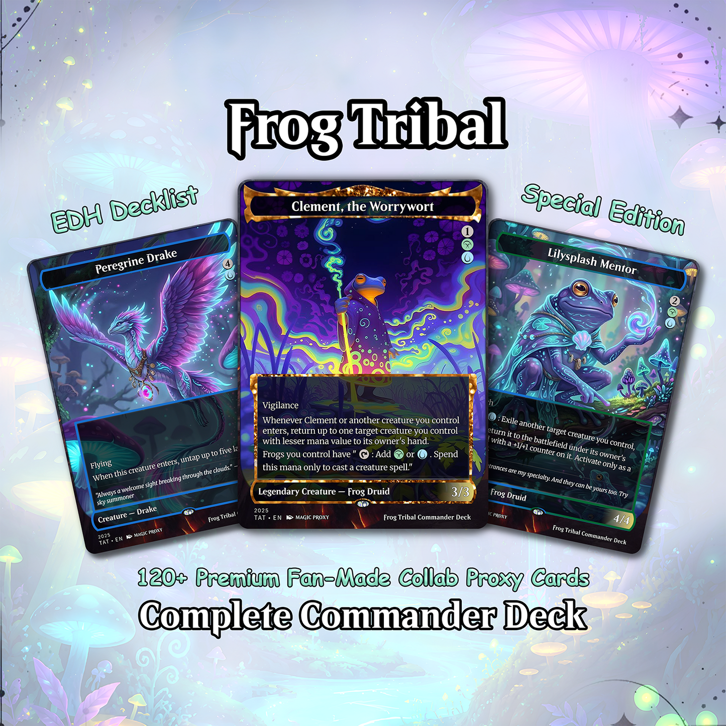 Frog Tribal Theme / Clement Commander Deck / Premium Paper Proxy Deck / 100 Cards + Tokens / Frog Tribal Bracket 4 EDH Magic Deck