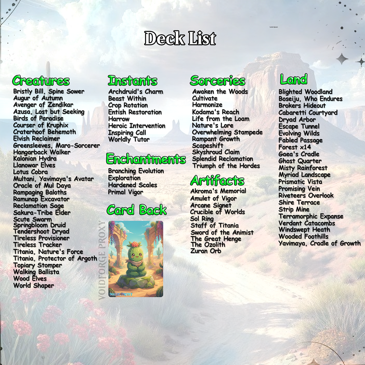 Landfall +1 Counter Proxy Deck 100 Cards + Tokens | Full Commander Deck EDH | VoidForge Proxy