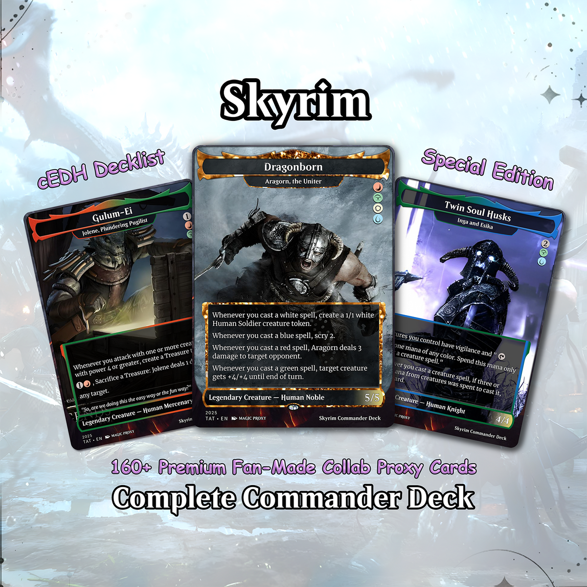 Skyrim Themed cEDH Deck - Skyrim Themed Magic Commander - Magic Proxy Deck with 160+ Unique Cards - Custom Cards MTG Proxy for Casual Play